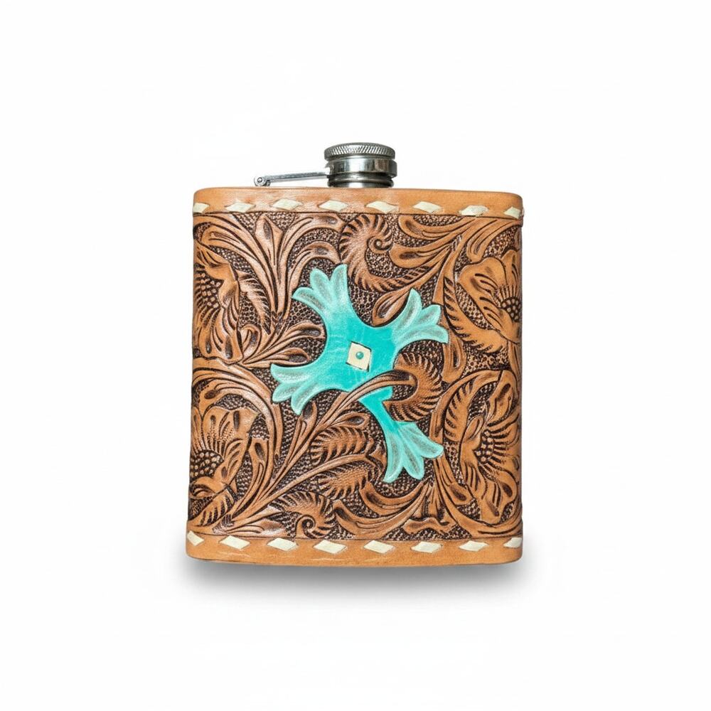 Leather Tooled 18oz Flask